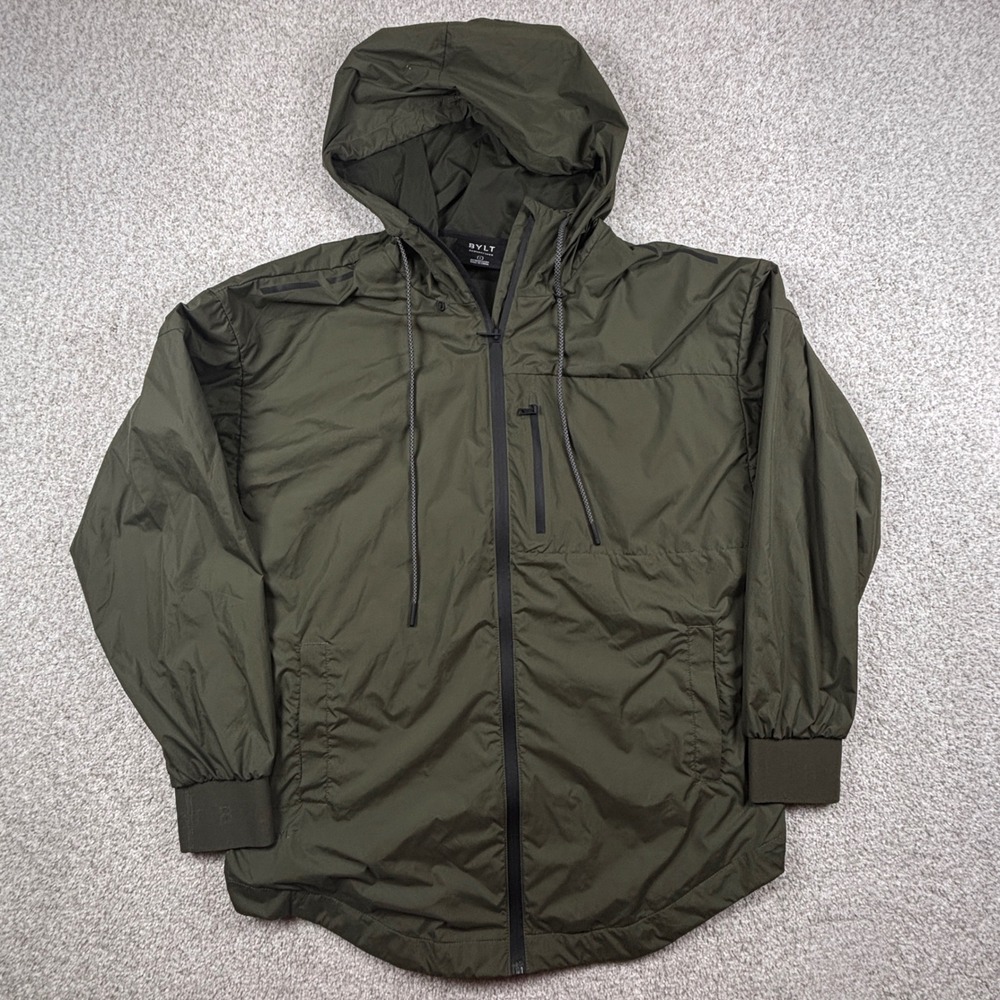 BYLT Dawnbreaker Jacket Mens Large Olive Green Windbreaker Full Zip Hooded